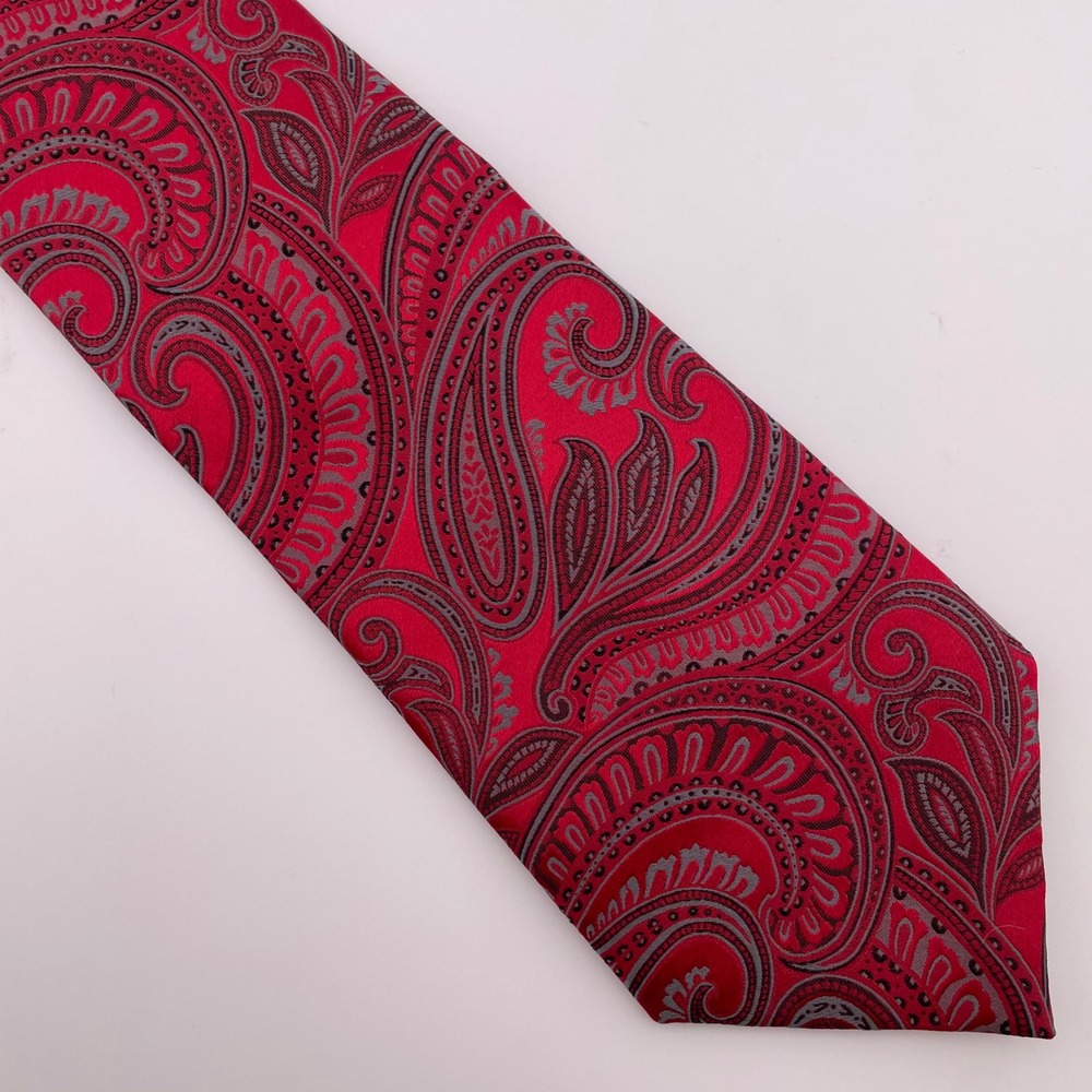 Bugatti Red Gray Paisley Silk‎ Blend Mens Tie